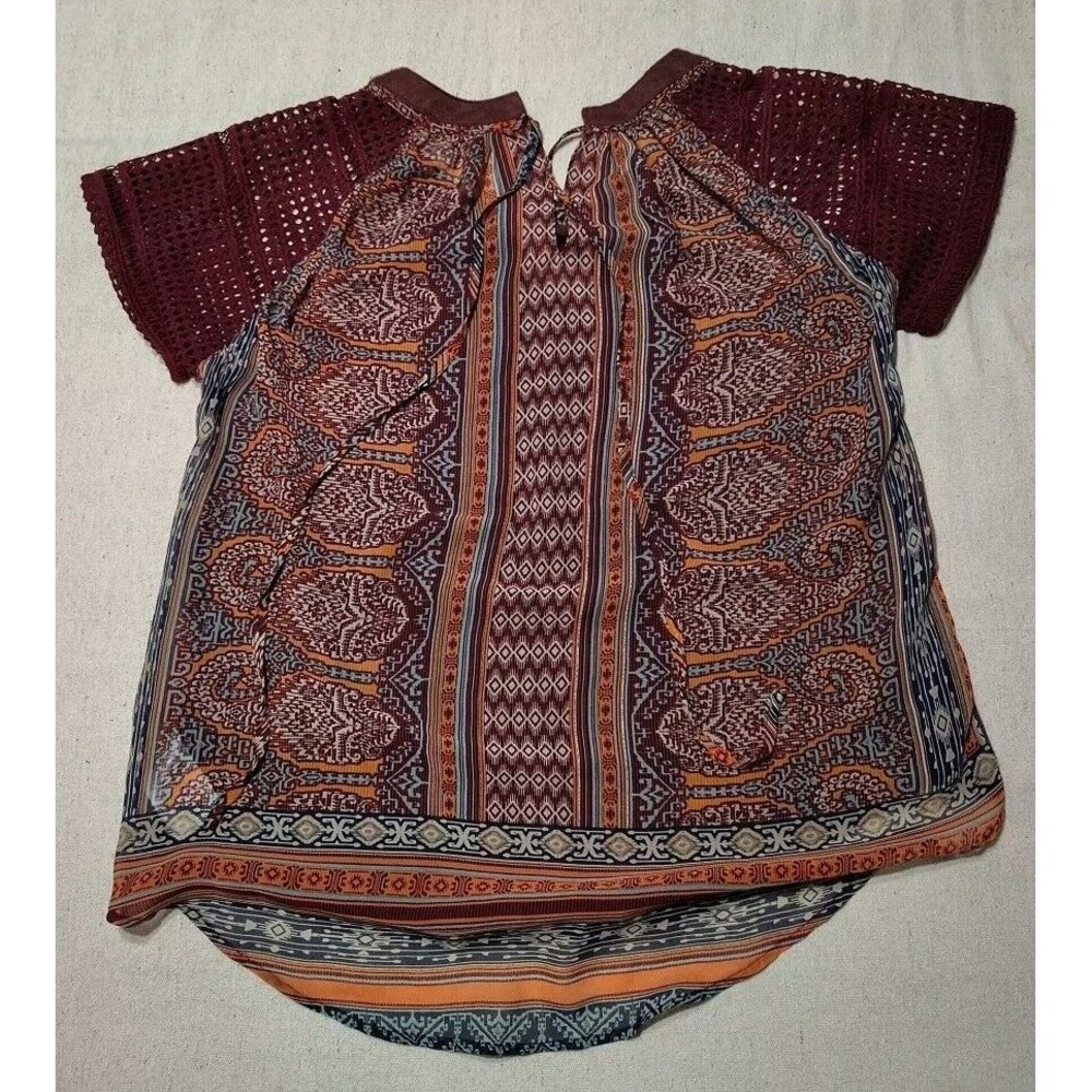 Miss Me Y2K Beaded Knit Short Sleeves Sheer Tie Front Top‎ Woman's Size Small
